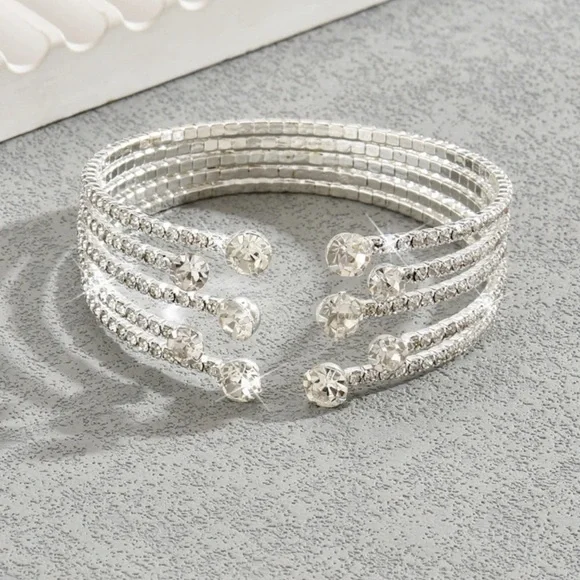 1pc Diamond-set Open End Shining Bracelet For Parties & Dinners - Picture 3 of 4